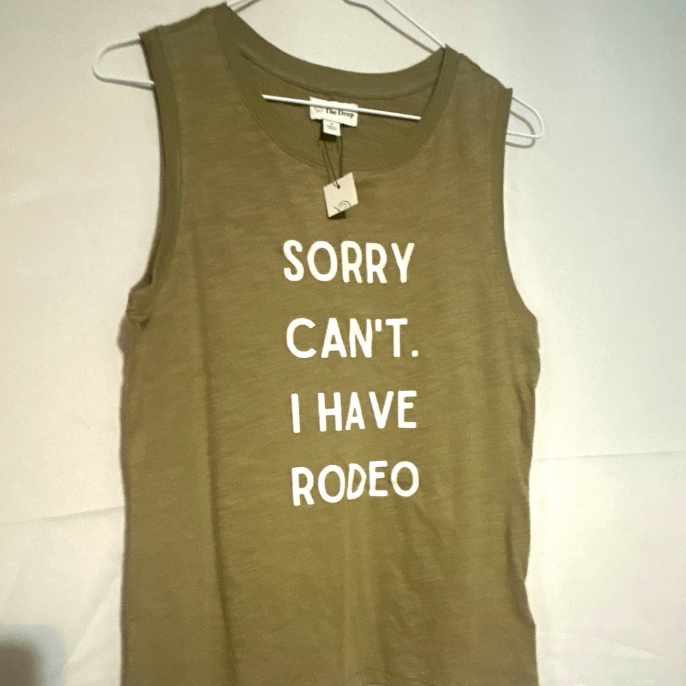 The Drop Women's Green Cotton Graphic Print Tank Top Sleeveless Round Neck S